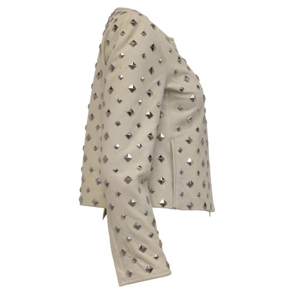 Diane Von Furstenberg Studded Jacket in White Leather - Picture 4 of 12